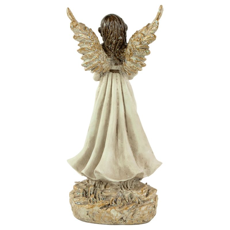 Northlight 12.5" Angel with Dove Outdoor Patio Garden Statue - White/Gold, 5 of 6