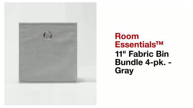 11&#34; Fabric Bin Bundle 4pk Gray - Room Essentials&#8482;: Cube-Shaped Organizer, Metal Accents, Folds Flat, 2 of 6, play video