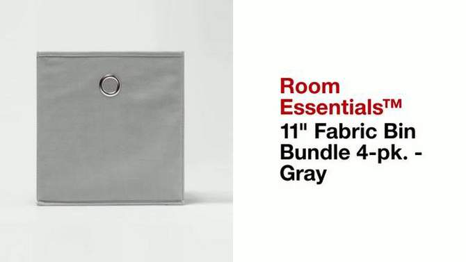 11&#34; Fabric Bin Bundle 4pk Gray - Room Essentials&#8482;: Cube-Shaped Organizer, Metal Accents, Folds Flat, 2 of 6, play video