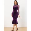 Allegra K Women's Bodycon Elegant Velvet Sheer Mesh Mock Neck Midi Cocktail Dresses - 4 of 4