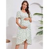 Clearlove Women's Maternity Dress Floral V Neck Short Puff Sleeve Swing Maxi Dresses Casual for Photoshoot Baby Shower - 2 of 4