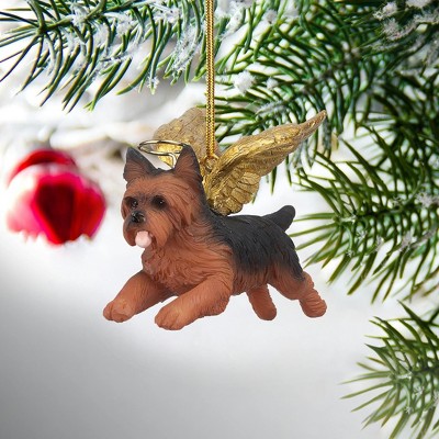 Yorkie Angel Ornament with Golden Wings in Resin
