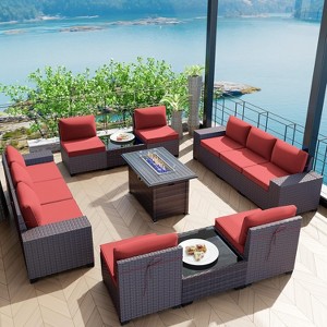 ALAULM Outdoor Patio Furniture Set Outdoor Sectional Rattan Sofa Set Brown Manual Wicker Patio Conversation Set with Cushions - 1 of 4