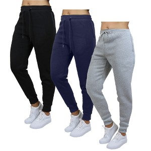 Blue Ice Women's Loose  Fit Heavyweight Classic Fleece Jogger Sweatpants With Zipper Side Pockets- 3 Pack - 1 of 4