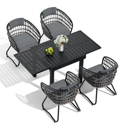 Crestlive Products Modern Aluminum Outdoor Dining sets Expandable Patio Dining Table with arm chairs for 4-10 People Outside