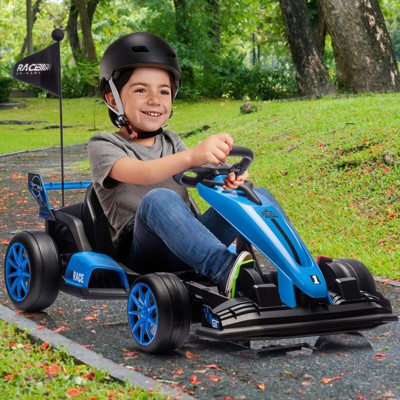 Ride On Go Kart for Kids, 24V 7Ah Battery Two 200W Motors, 7.5MPH Fast Drifting Circling Car, Stretchable Length Electric Ride Toy