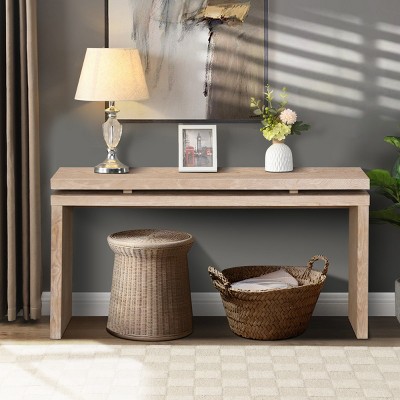 60'' Wooden Console Table with Shelf,Farmhouse Entryway Table with Double Board Design,Sofa Table for Living Room or Hallway–The Pop Home