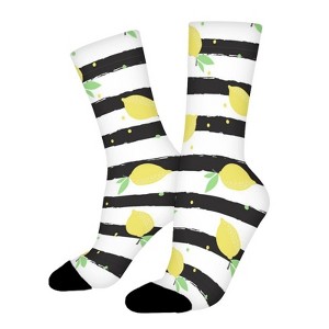Lemon Black And White Stripe 1 Women Printed Crew Socks Funny Funky Socks Soft Polyester Novelty Gifts for Artists Men - 1 of 1