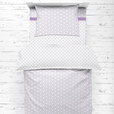 Bacati - Petals/Floral Lilac Girls Muslin 4 pc Toddler Bedding Set