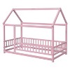 NicBex Twin Size Wood Tent Montessori Bed with House Roof Frame,Floor Bed with Safety Guardrails,Modern Toddler Bed for Bedroom - 4 of 4