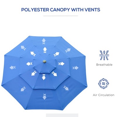 9ft Dark Blue 3-Tier Patio Umbrella with Crank and Tilt