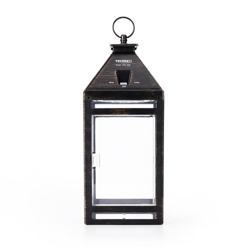 Techko Maid Metallic Black LED Solar 12.88&#34; Outdoor Portable Decorative Lantern Clear, 4 of 6