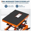 Heavy-duty hydraulic motorcycle lift, 350lb capacity. Features wide deck, J-hooks & 4 wheels. Foot-operated for easy use with ATVs and dirt bikes - 2 of 4