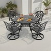 5-Piece Round Cast Aluminum Patio Set with Swivel Chairs,Brown Cushions,and Umbrella Hole - 2 of 4