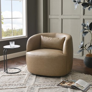 KINWELL 34" Wide Swivel Faux Leather Armchair Upholstered PU Leather Accent Chairs - 1 of 4