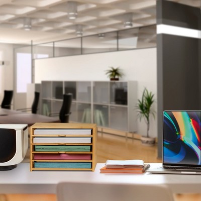 Natural Bamboo 5-Tier Paper Letter Tray Organizer