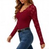 Women's Lace Trim Blouse Long Sleeve V-Neck Fitted Top with Floral Detail for Romantic - 4 of 4