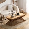43.3" Mid-Century Modern Wood Coffee Table,Low Profile Rectangular Accent Table with Boho Woven Bamboo Base for Living Room-Baofuwish - 3 of 4