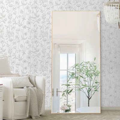 Caroline Leaning Full Length Floor Mirror,71"×32" Rounded Corner Standing Mirror, Aluminum Alloy Frame Full Length Mirror With Stand-The Pop Home