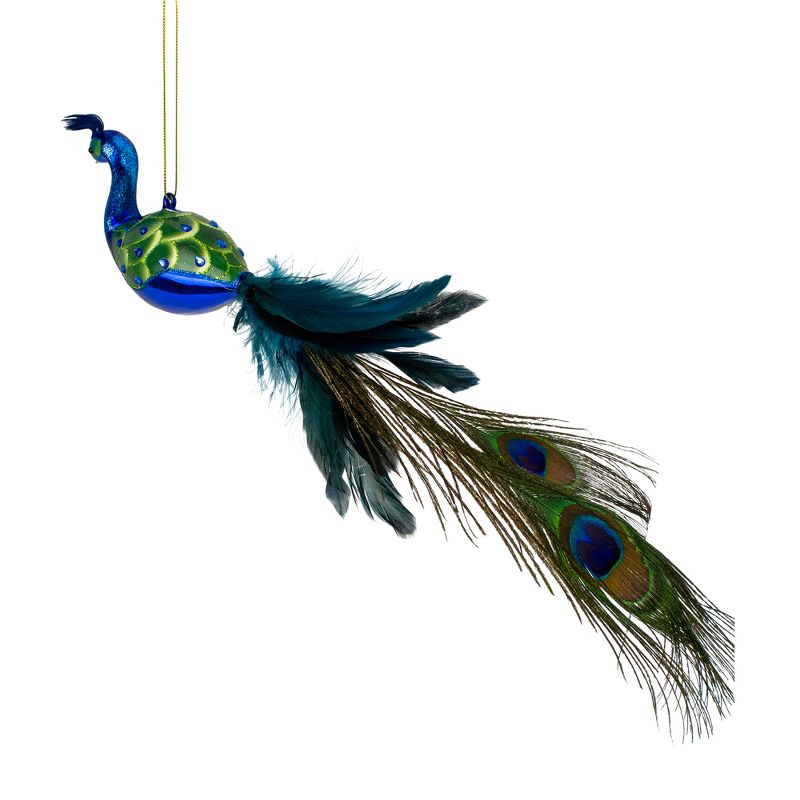 Northlight 14" Green and Blue Jeweled Peacock Christmas Ornament with Feather Tail, 4 of 5