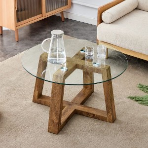 CENGHU Modern Practical Circular Coffee Table, Tea Table with Transparent Tempered Glass Tabletop, End Table, Side Table for Living Room, Bedroom - 1 of 4