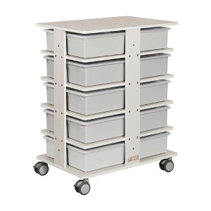 ECR4Kids 20-Compartment Mobile Storage Tower with Cubby Bins with Lids, 5x4, White Wash - 1 of 4