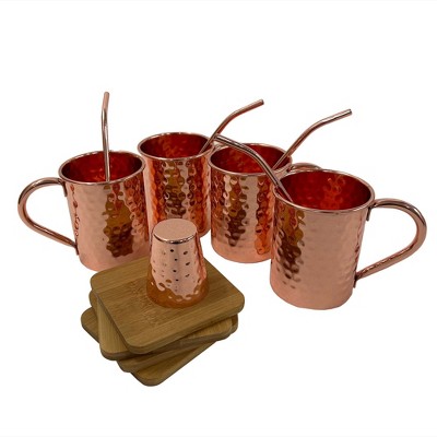 Nat & Jules Straight Barrel Copper Tone 16 ounce Stainless Steel Moscow Mule Mugs 13 Piece Set