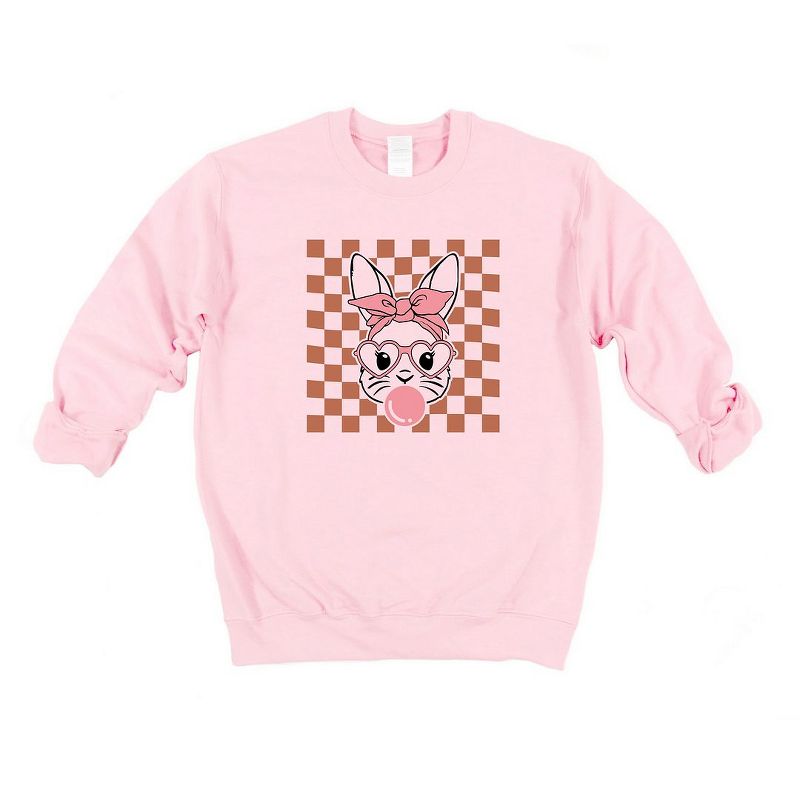 Simply Sage Market Women's Graphic Sweatshirt Checkered Bunny, 1 of 5