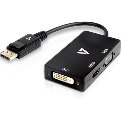 V7 DisplayPort Adapter (m) to VGA, HDMI or DVI (f) - 3.60" DVI/DisplayPort/HDMI/VGA A/V Cable for Audio/Video Device, Monitor, Projector