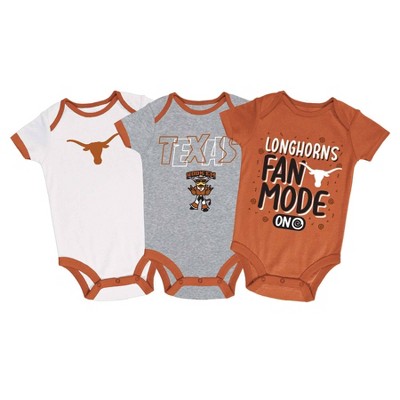 Image of NCAA Texas Longhorns Baby Boys' 3pk Fan Mode Bodysuit Set - 0-3M