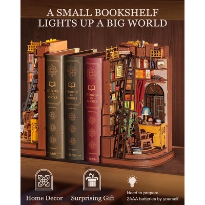 Детские куклы Etokfoks DIY Book Nook Kit Silent Corner Study 3D Puzzle British Style Bookend Bookshelf Decor 1 Kit Miniature Model for Adults — фото 3