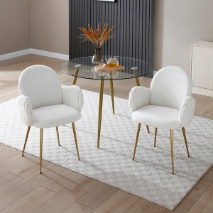 Modern Dining Chair, Living Room Accent Arm Chairs Set Of 2, Velvet Mid-Century Upholstered Seat, Club Guest Chair With Golden Legs For Bedroom - 1 of 4