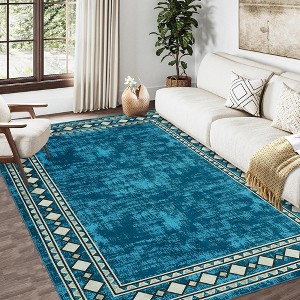 TROPOW Washable Large Area Rugs Modern Bordered Floor Mats Non-Slip Stain Resistant Farmhouse Floor Cover Carpet - 1 of 4