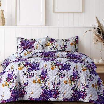 Twin Serena Printed Oversized Quilt Set Orange/Purple/White - Azores Home