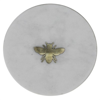 HomeRoots 6" White And Gold Bumble Bee Inlaid Marble Serving Tray