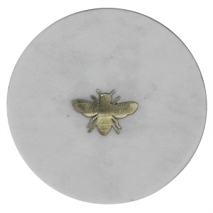 HomeRoots 6" White And Gold Bumble Bee Inlaid Marble Serving Tray - 1 of 4