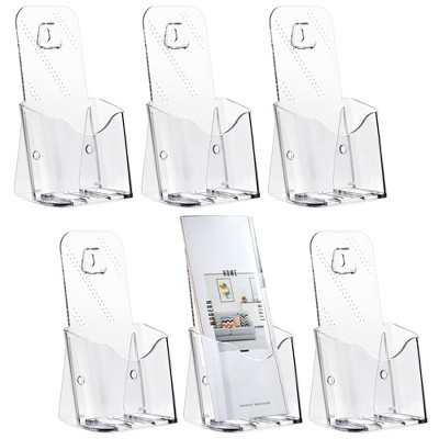 Stockroom Plus 6 Pack Clear Brochure Holder Wall Mount, Mounted Flyer Pamphlet Rack, Card Display Stand for Menu (4x8x3 In)