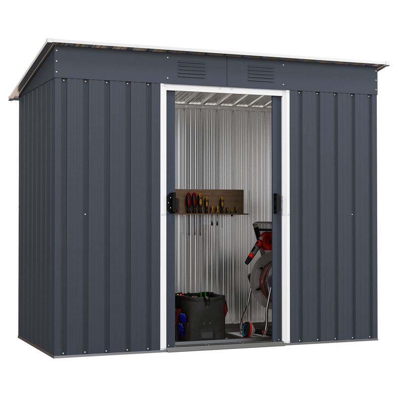Costway 3.6' x 7.1' Outside Garden Storage Shed Tool House with Ground Foundation Frame, 1 of 11