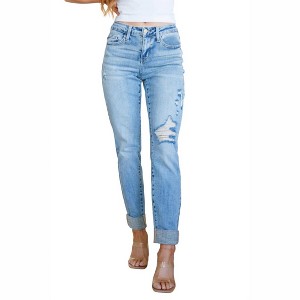 Women's Mid Rise Distressed friend Jeans - Judy Blue - 1 of 4