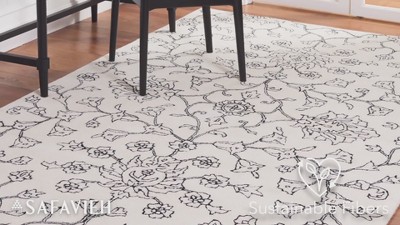 Ivory and Black Floral Hand-Tufted Wool Area Rug 4' x 6'