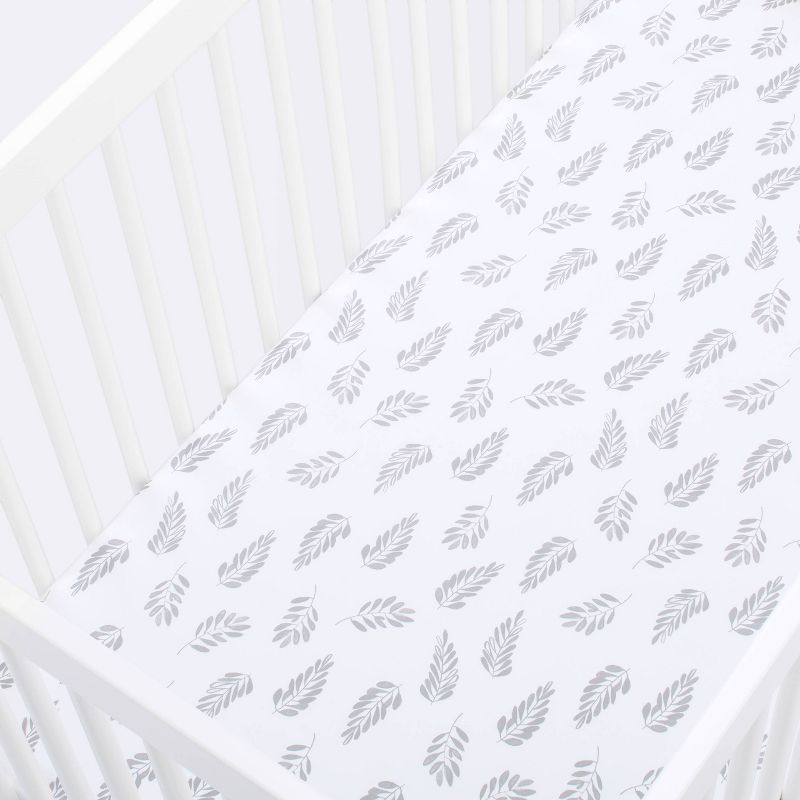 Ferns Crib Fitted Sheet - Cloud Island&#8482; White/Gray, 4 of 7