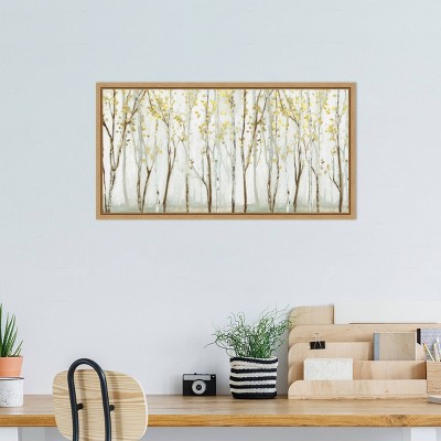 Serene Birch Tree Landscape Canvas Print with Natural Frame