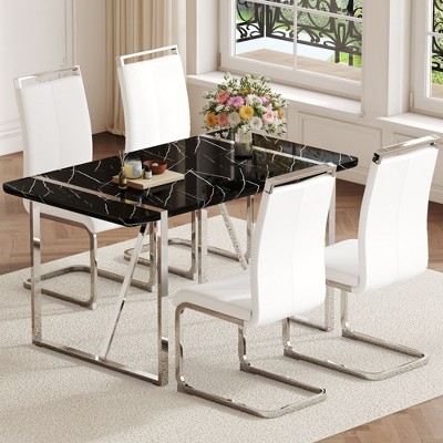 NicBex 5 PCS/7 PCS MDF Dining Table Set,4/6 PU Chairs with C-Tube Metal Legs for Dining Meeting Room