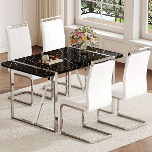 NicBex Dining Table Set for 4 Rustic Industrial Rectangular Dining Table with MDF Tabletop with 4 PU Chairs for Kitchen - 1 of 4