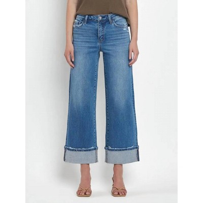 Women's High Rise Cuff Wide Jeans - FLYING MONKEY