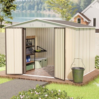 10x8 FT Outdoor Garden Shed with Hinge Door,Large Metal Backyard Patio Storage Shed,Aluminum Alloy Frame Tool Shed with Ventilation-Coolbibila
