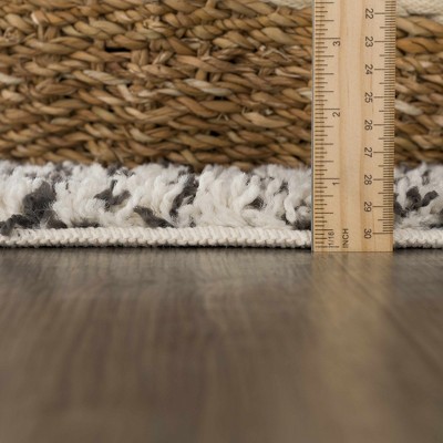 Gray and Beige Geometric Shag Rectangle Area Rug 5'3" x 7'