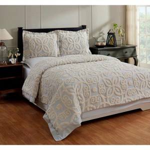 Twin Eden Comforter 100% Cotton Tufted Chenille Comforter Set Gray/Ivory - Better Trends - 1 of 4