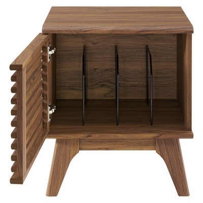 Walnut Mid-Century Modern Vinyl Record Display Stand with Hinged Door
