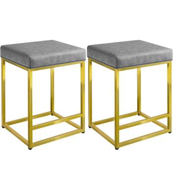 Yaheetech Bar Stools 24" H Set of 2 Upholstered Backless for Kitchen Counter